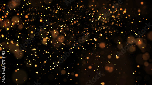 gold particles glisten in the air  gold sparkles in a viscous fluid have the effect of advection with depth of field and bokeh. 3d render. cloud of particles. 175