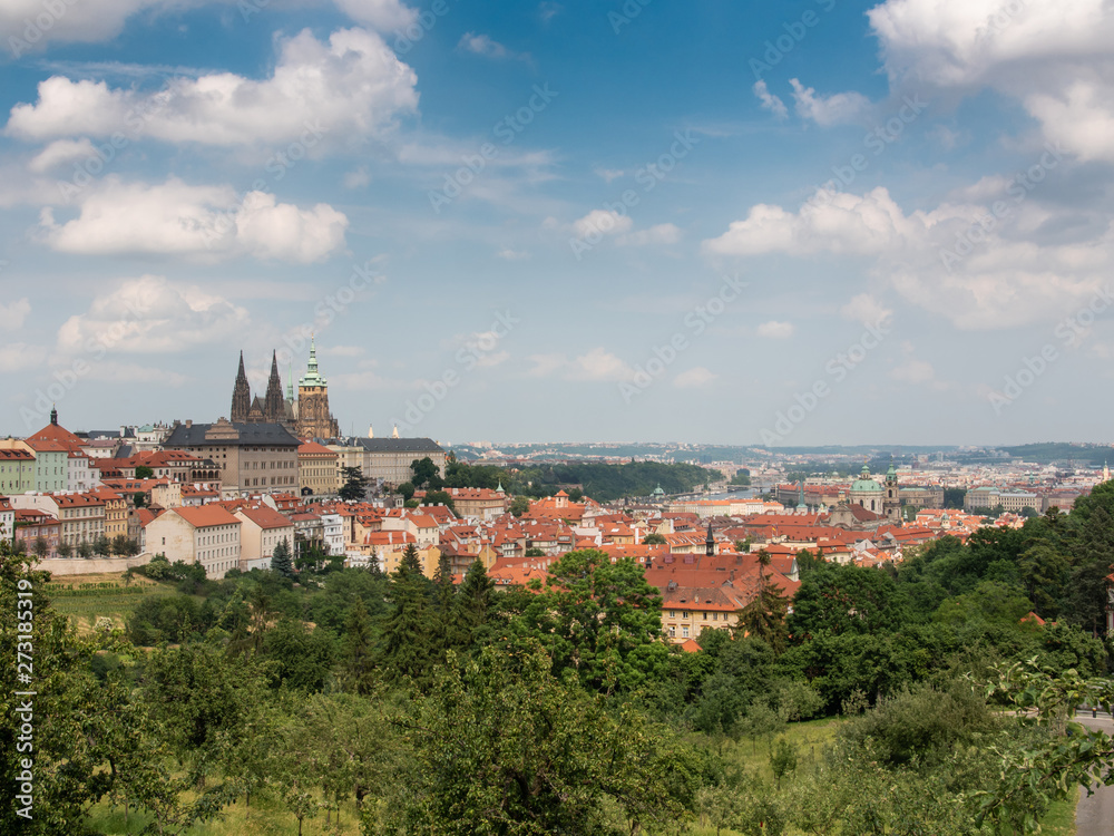 Prague Castle cityscape view from Petrin Park, Prague, Czech Republic