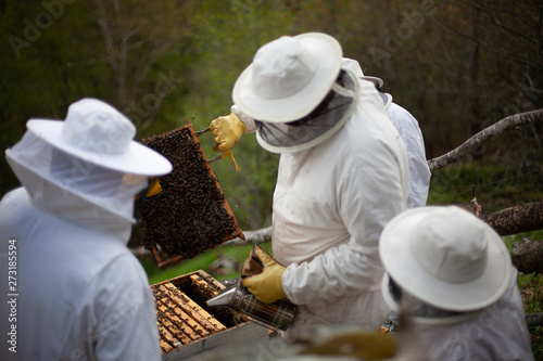 beekeeper with honeycomb