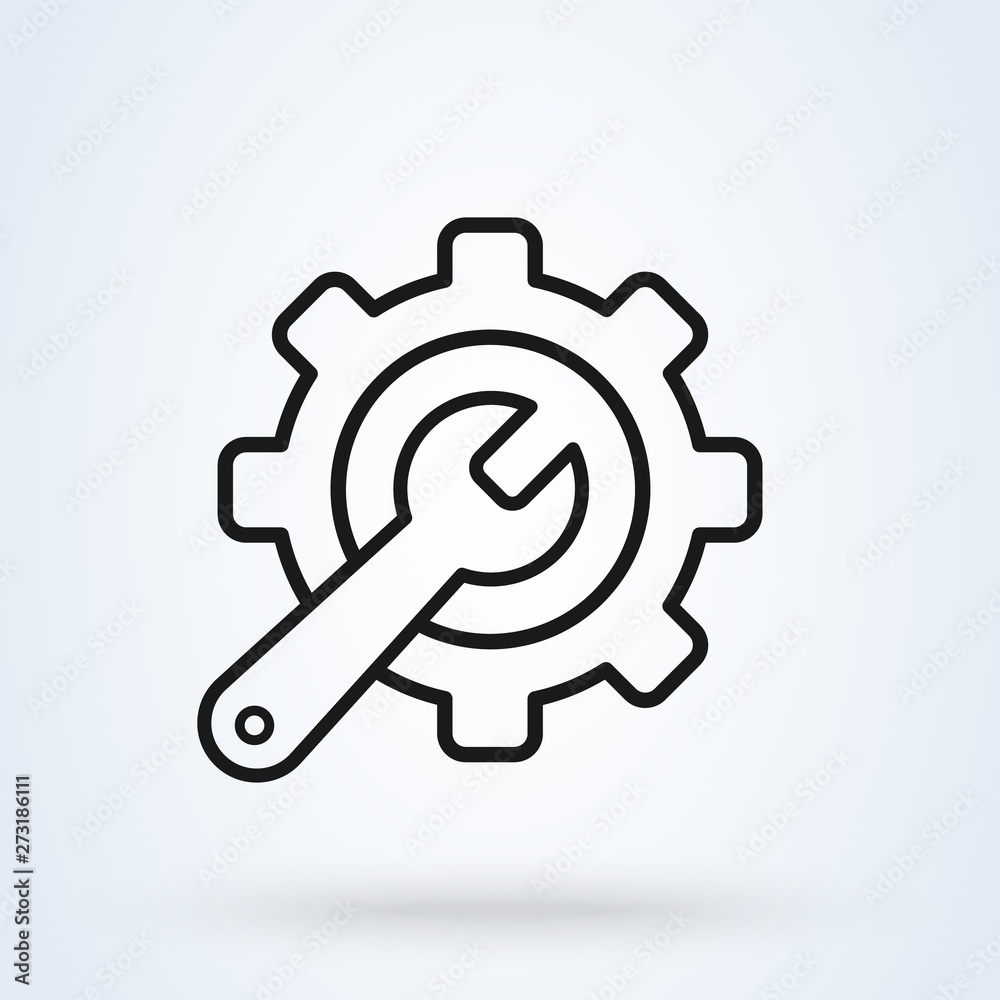 Service tool, line art gear symbol Simple modern icon design illustration Service tool, line art gear symbol Simple modern icon design illustration