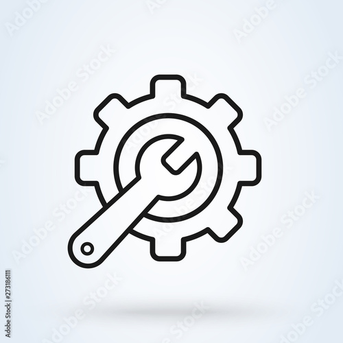 Service tool, line art gear symbol Simple modern icon design illustration