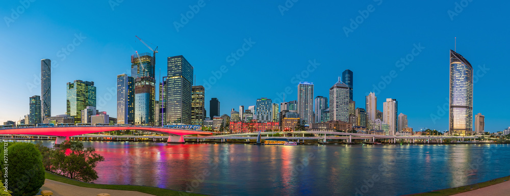 Brisbane city skyline  at twilight in Australia