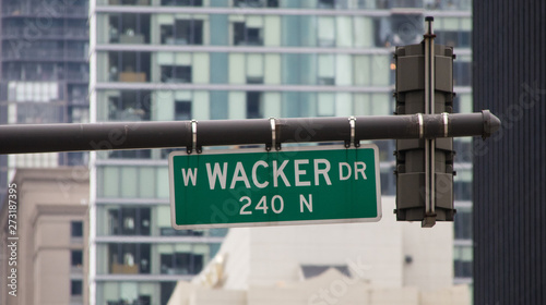 The Wacker Drive Road Sign in Chicago, Illinois photo