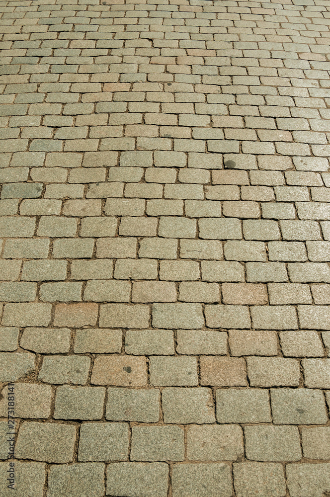 Close-up of pavement made of setts on top of Roman bridge int Merida