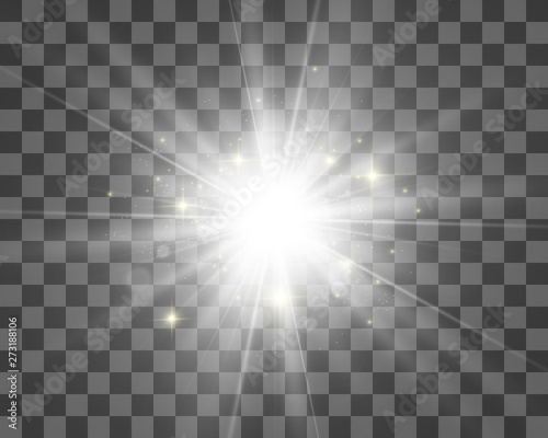White beautiful light explodes with a transparent explosion. Vector, bright illustration for perfect effect with sparkles. Bright Star. Transparent shine of the gloss gradient, bright flash. © NAUM