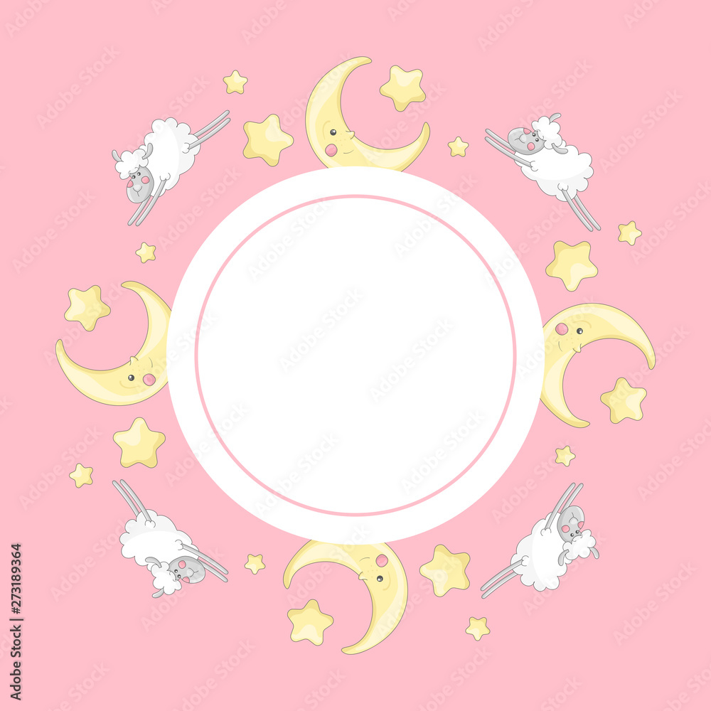 Frame template with cartoon sheep and moons. Frame template with cartoon sheep and moons.
