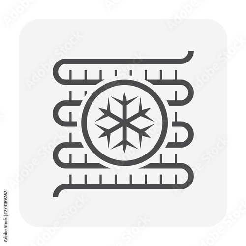 Ac cooling or evaporator coil vector icon consist of copper or aluminium tube, fins, cold for air conditioner inside unit. Part of ductless mini split system, air conditioning, hvac for home, car.