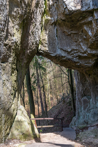 rock gate on Zkamenely zamek hill near Javoricske jeskyne cave in Czech republic photo