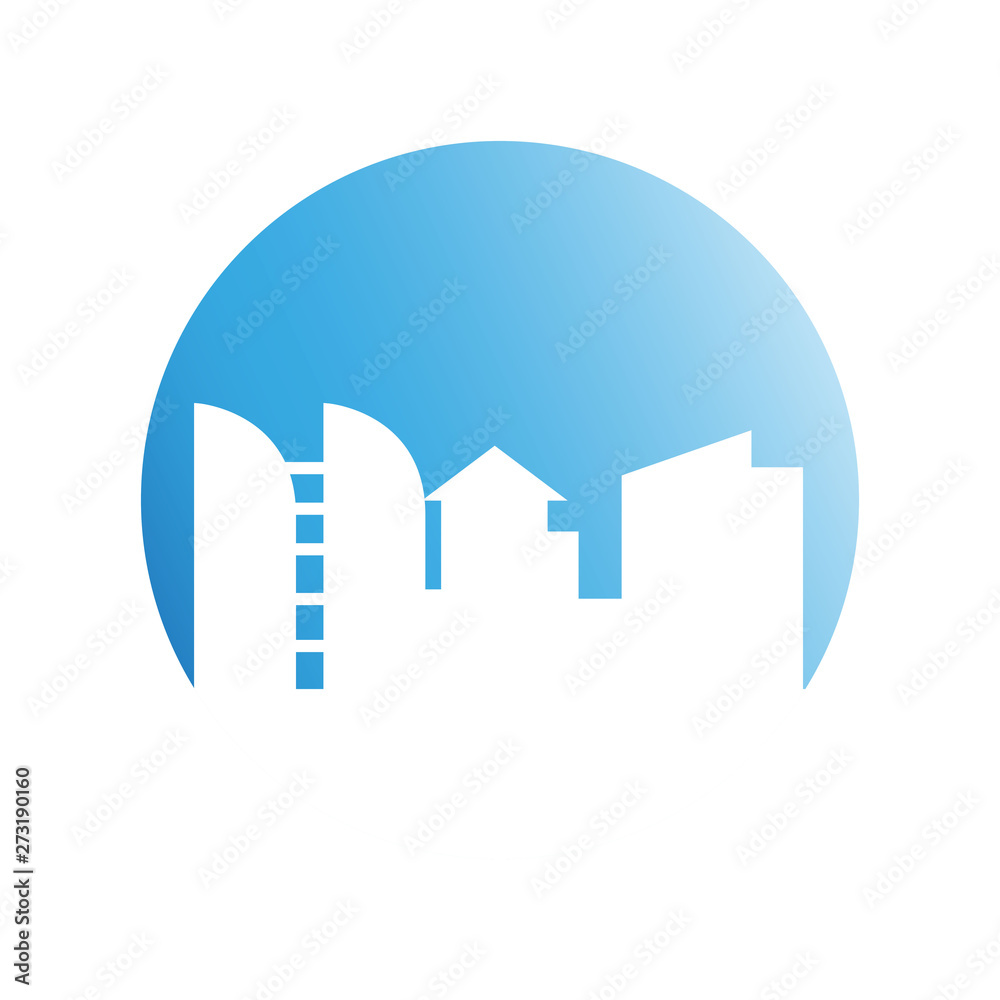 city downtown building in blue circle background city downtown building in blue circle background