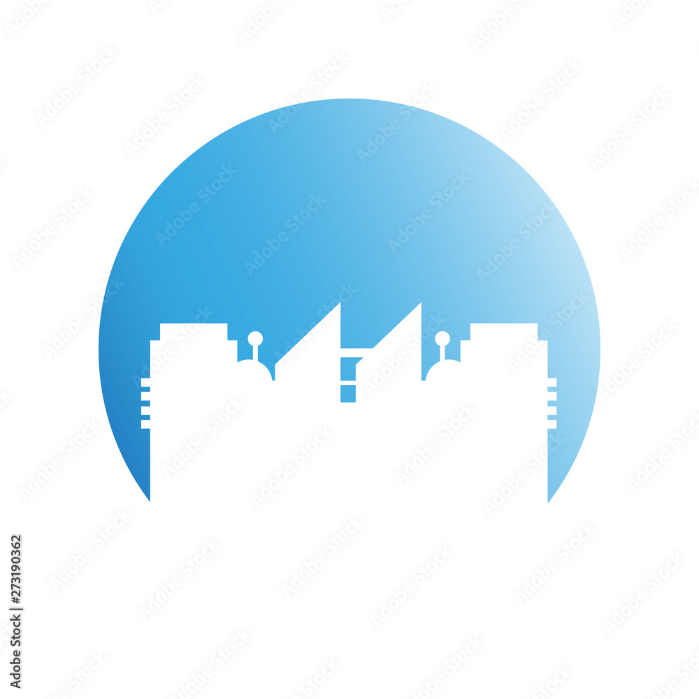 city downtown building in blue circle background city downtown building in blue circle background
