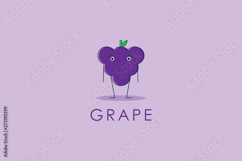 Cute grape fruit character in action emotion, cartoon emoticons, Cute emoji, grape character logo and icon with flat style design vector illustration