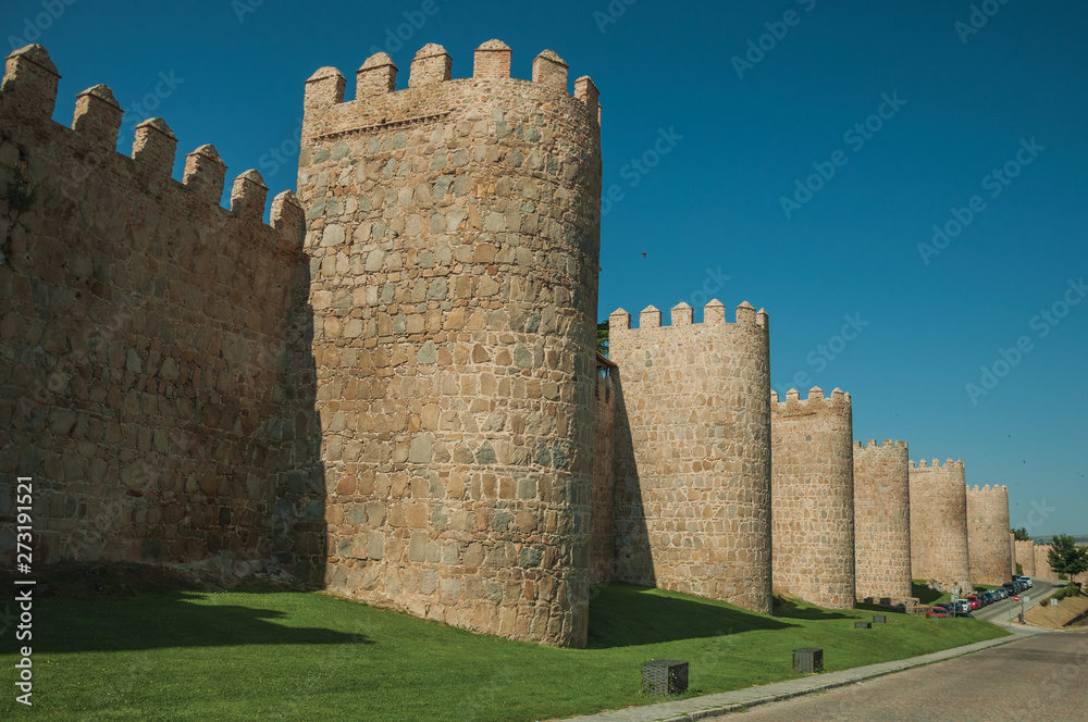 Several towers on the large city wall of Avila