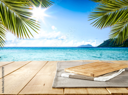 Summer background of free space for your decoration. Beach background with sun light. 