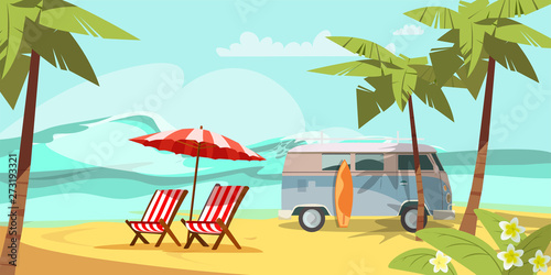 Summer sand beach flat vector illustration