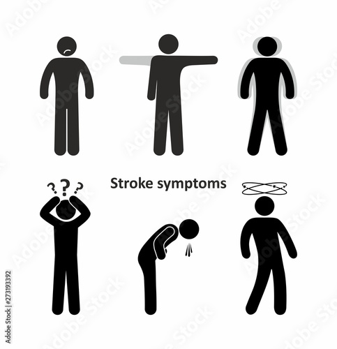 symptoms of stroke, man illustration, dizziness and nausea, feeling unwell, sticks figure pictogram people