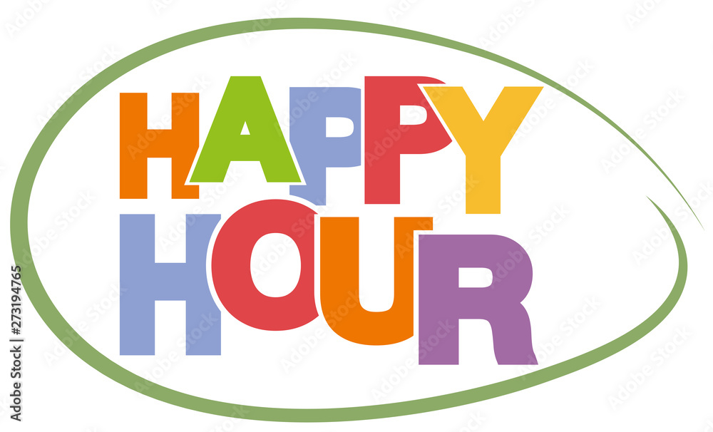 colorful text HAPPY HOUR on white background vector illustration