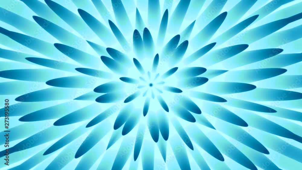 Caleidoscopio floral fractal en tonos azules que brota y gira