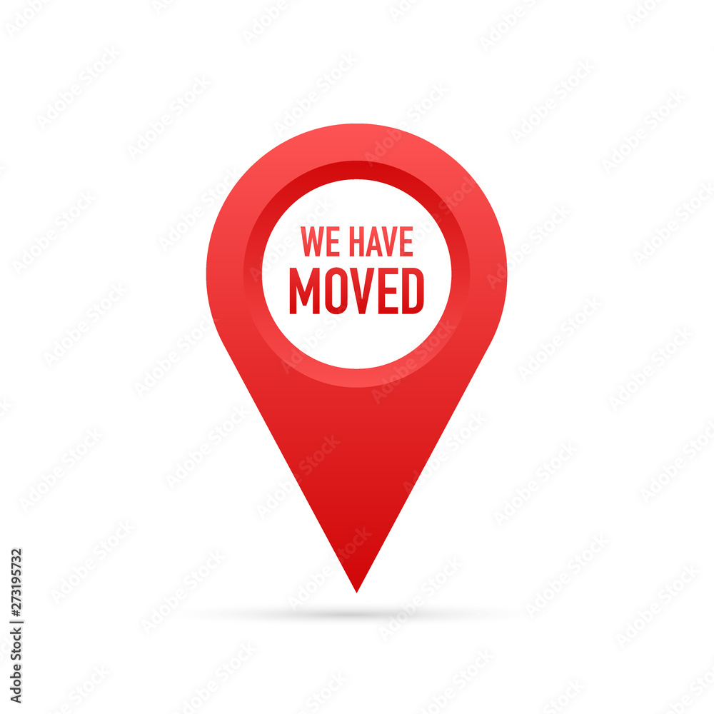 We have moved. Moving office sign. Clipart image isolated on red background. Vector stock illustration. We have moved. Moving office sign. Clipart image isolated on red background. Vector stock illustration.