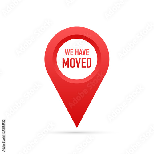 Free Download We have moved. Moving office sign. Clipart image isolated on red background. Vector stock illustration. - GFXLoad