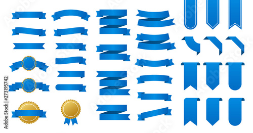 Blue ribbons banners. Set of ribbons. Vector stock illustration.