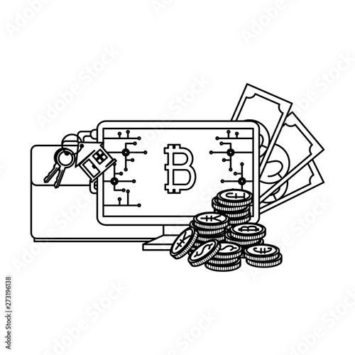 desktop computer with bitcoin commerce vector illustrator