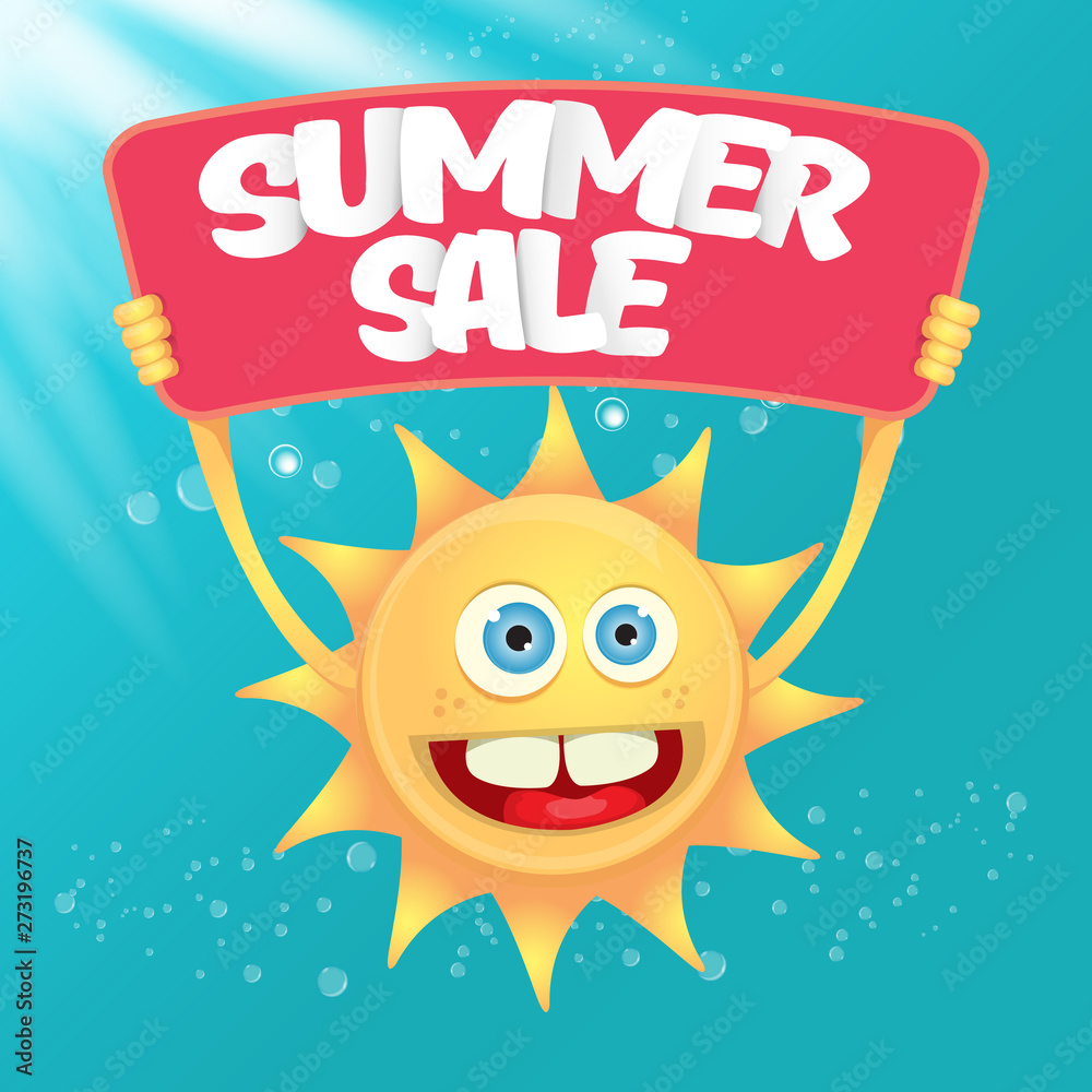 vector summer happy sun holding sale offer sign vector summer happy sun holding sale offer sign