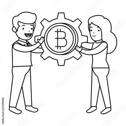 business people lifitng bitcoin vector illustrator