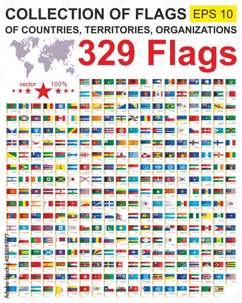 Set of all world flags of sovereign States, territories and
