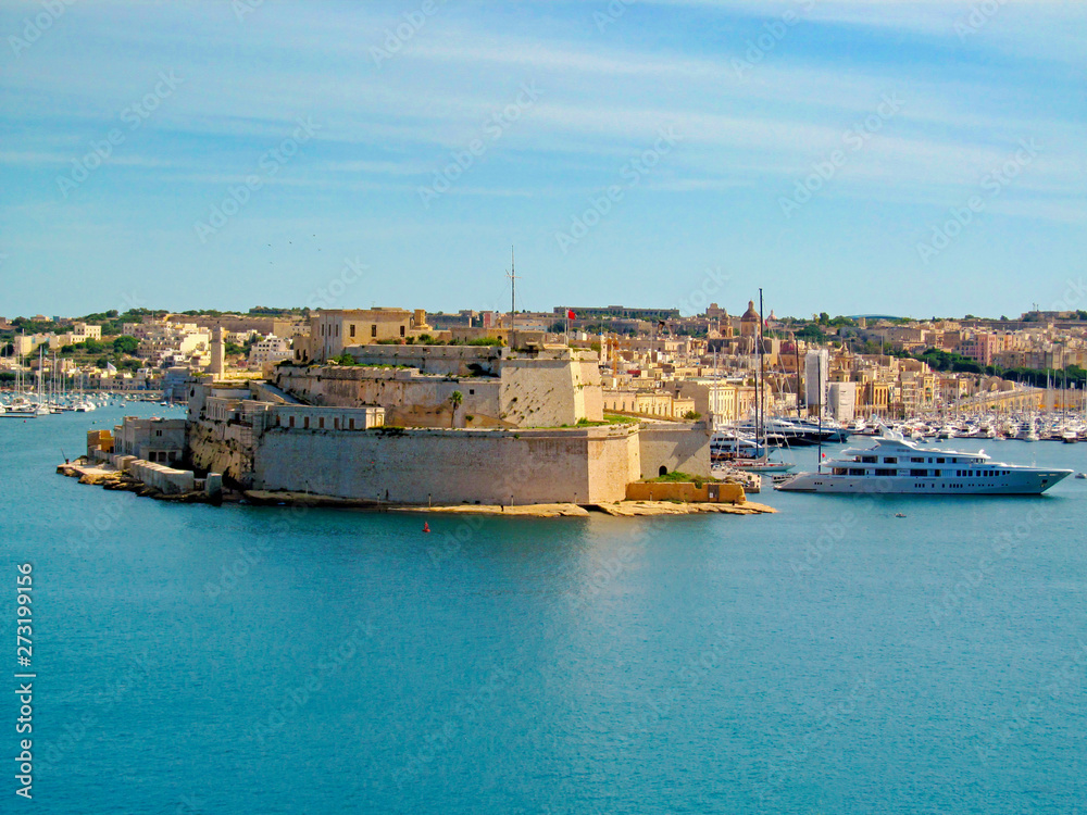 The Grand Harbor of Valletta, Malta. Beautiful ancient city is the capital of the Republic of Malta and is a famous tourist destination.