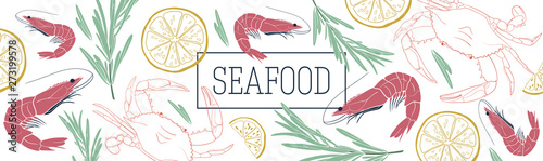 Seafood banner vector template. Hand drawn illustration. 
