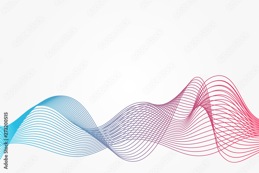 Fototapeta premium Abstract vector curve pattern. Blue and red gradient wave background. Blend illustration for design, decoration, web, concept, template