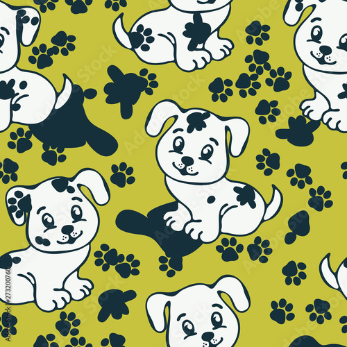 Childish seamless pattern with messy dogs and footprints. Perfect for kids apparel fabric  textile  nursery decoration wrapping paper.
