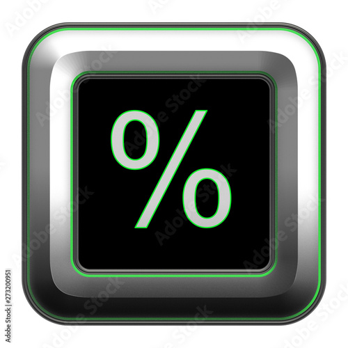 Percentage metallic button on black background icon