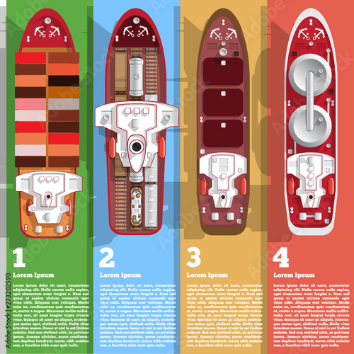 Diagrams with ships. The template for the presentation. Vector illustration.