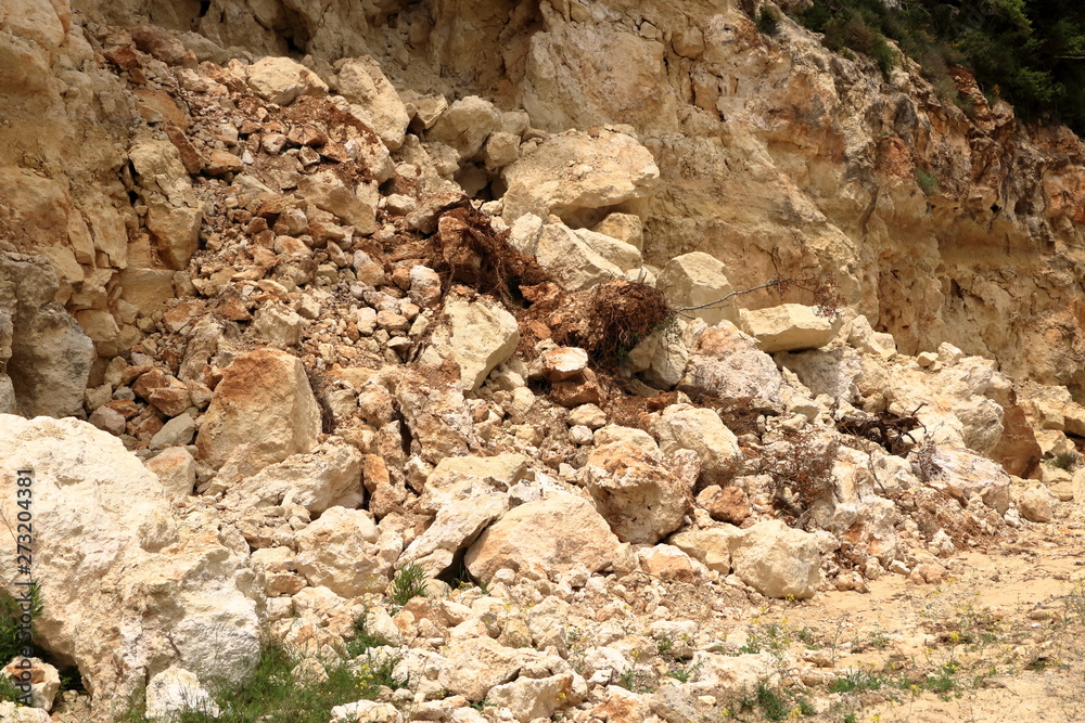 Danger falling rocks in Crete, Greece, Europe