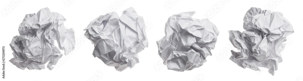 Set of crumpled paper balls, isolated on white background