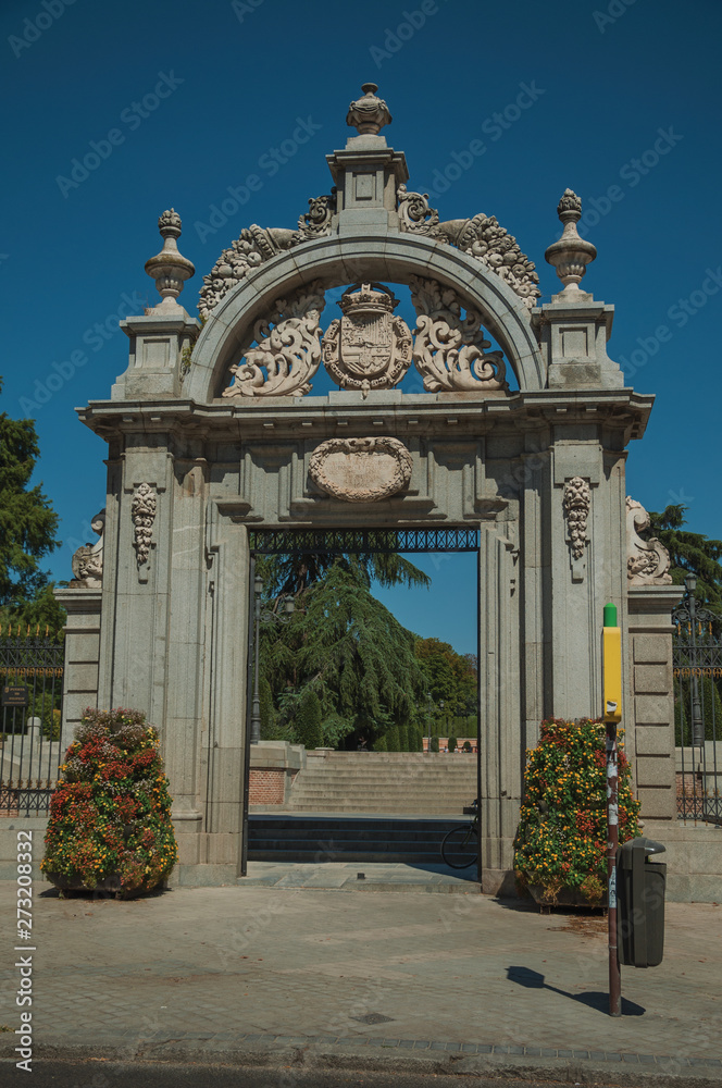 Facade of the Felipe IV Gate at the El Retiro Park in Madrid
