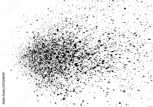Paint splatter black over white. Ink blots grunge texture and background. Spray graffiti pattern.