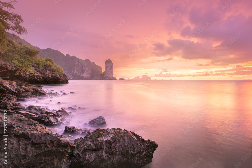 Tropical coast, jungle and cliff of Thailand beach