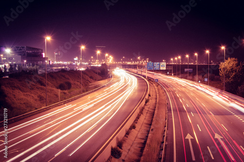 Long exposure over a highway at night.