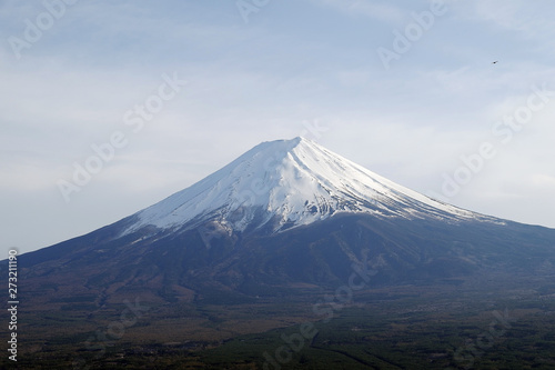 Close up top of beautiful Fuji mountain with snow cover on the top with could, Japan 