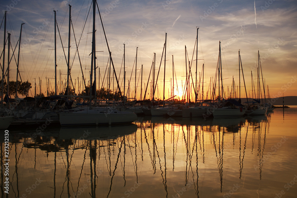 Beautiful sunset over a port of lake Balaton in Hungary Beautiful sunset over a port of lake Balaton in Hungary