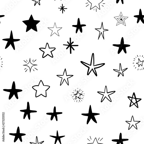 Hand drawn stars set. Star doodles seamless pattern texture.