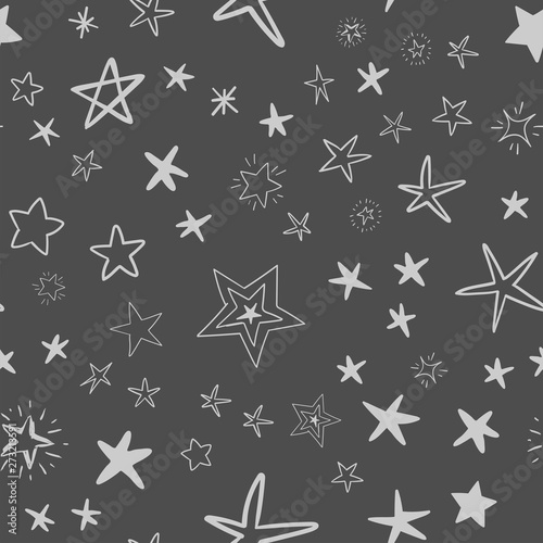 Hand drawn stars set. Star doodles seamless pattern texture.