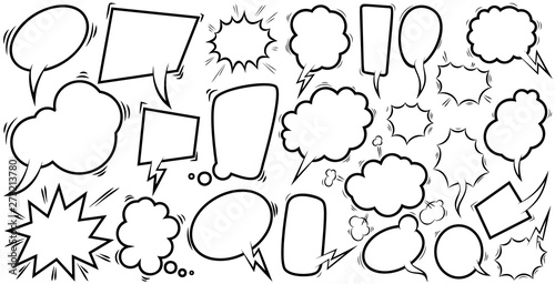 Set of empty comic speech bubbles. Design element for poster, t shirt, emblem, sign, label, banner, flyer. Vector illustration