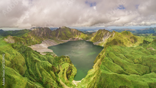 Aerial view of volcanic Lake Pinatubo and mountains, Porac, Philippines. photo
