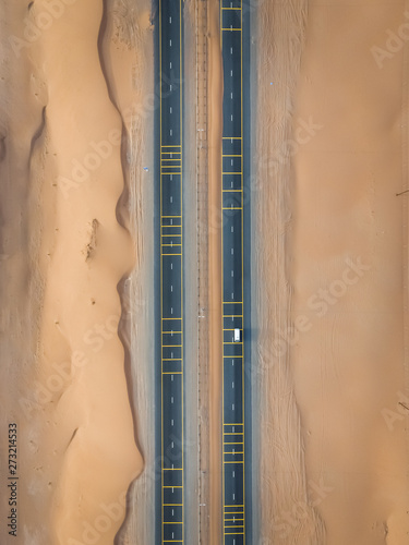 Aerial view of roads passing through desert of Umm Al Quwain photo