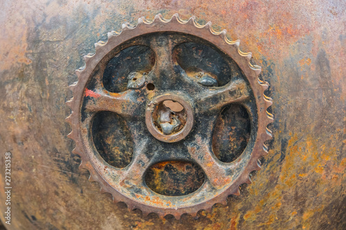 rusty gear closeup, rusty ancient mechanism