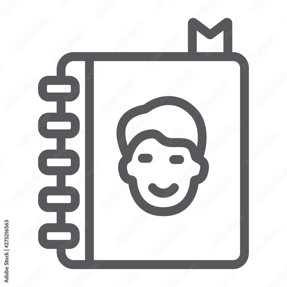 Adress book line icon, contacts and notebook, phone book sign, vector graphics, a linear pattern on a white background. Adress book line icon, contacts and notebook, phone book sign, vector graphics, a linear pattern on a white background.