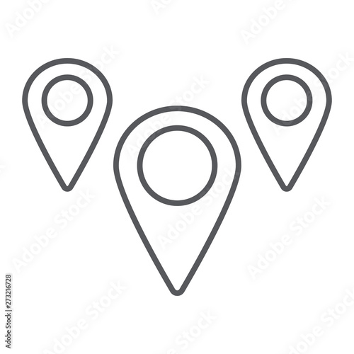 Geotag pin thin line icon, navigation and location, geolocation sign, vector graphics, a linear pattern on a white background.